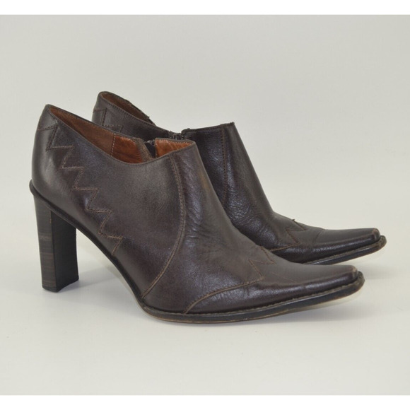 Sibyl Vane Booties Brown Leather Handmade Boot Pointed Toe Side Zipper Size 9 - Picture 2 of 12